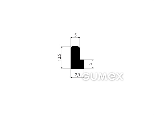 Pryžový profil tvaru "L", 12,5x7,3/5mm, 70°ShA, EPDM, -40°C/+100°C, černý
